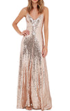 Spaghetti Straps V Neck Sequin Formal Dress Bridesmaid Dress