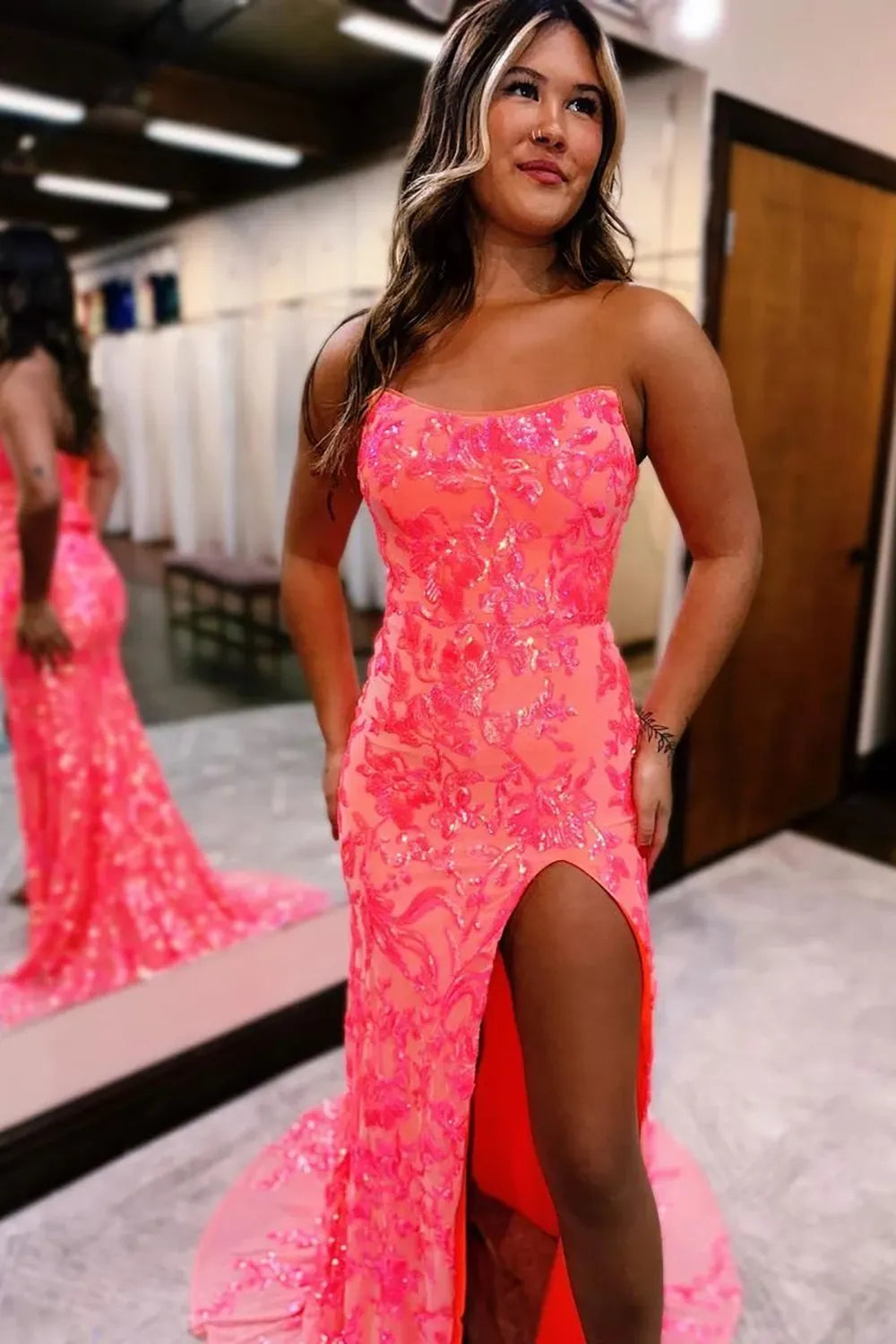 Long Lace Cheap Formal Dress Straps Appliques Mermaid Lace Up Back main image 1