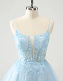 A-Line Beaded Flowers Tulle Corset Homecoming Dress