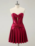 A-Line Strapless Satin Homecoming Dress