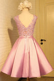 Appliques Bowknot Satin Short Homecoming Dress