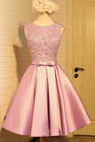 Appliques Bowknot Satin Short Homecoming Dress