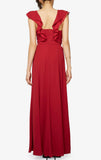 Straps V Neck Chiffon Long Bridesmaid Dress Ruffled Prom Gown