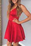 Straps V Neck Satin Prom Homecoming Dress