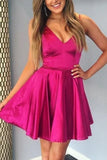 Straps V Neck Satin Prom Homecoming Dress