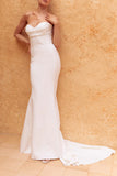 Mermaid Boho Sweetheart Satin Pleated Wedding Dress