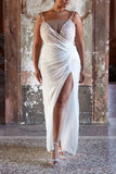 Mermaid Boho V Neck Spaghetti Straps Wedding Dress with Slit