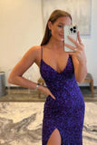 Mermaid Deep V Neck Sequin Prom Dress With Split