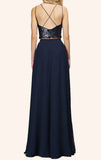 Two Piece Sequin Chiffon Long Bridesmaid Dress Simple Prom Gown