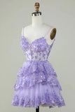 A-Line Straps Applique Tulle Homecoming Dress