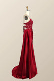 Mermaid Embroidered Bodice Lace Straps Satin Formal Dress With Side Slit