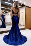 Mermaid Deep V Neck Satin Long Prom Dress