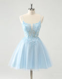 A-Line Beaded Flowers Tulle Corset Homecoming Dress