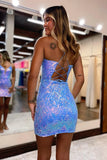 Bodycon V Neck Sequins  Lace up Back Homecoming Dresses