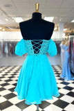 A Line Sweetheart Chiffon Appliques Homecoming Dresses