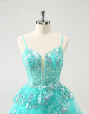 A-Line Glitter Tiered Sequined Spaghetti Straps Homecoming Dress