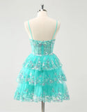 A-Line Glitter Tiered Sequined Spaghetti Straps Homecoming Dress