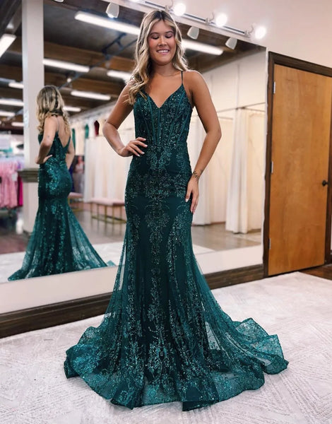 Mermaid Spaghetti Straps Prom Dress With Appliques – BL Dress