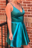 Straps V Neck Satin Prom Homecoming Dress