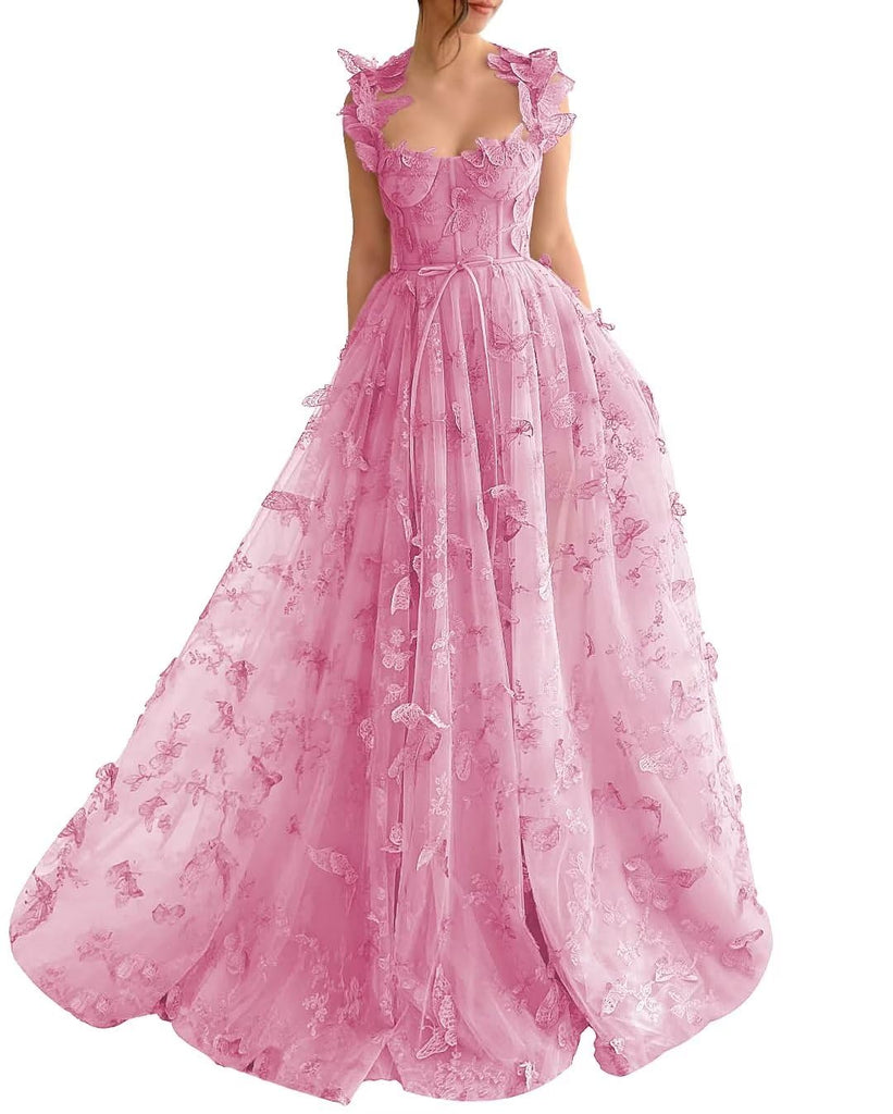 Off-the-Shoulder Tulle Butterfly Appliques Long Prom Dresses MP800 main image 1