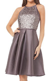 Halter Sequin Satin Cocktail Dress Simple Prom Homecoming Dress