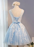 Scoop Neck Short Tulle Appliques Lace Homecoming Dress