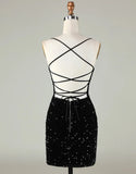 Homecoming Dress Sparkly Sequin Spaghetti straps Corset