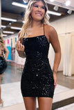 A-line Sparkly Sequins Mini Homecoming Dresses Graduation Dresses