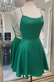 A-line Simple Silk Satin Spaghetti Straps Short Homecoming Dresses