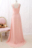 Straps Chiffon Long Bridesmaid Dress Coral Formal Wedding Party Dress