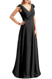 Sleeves V Neck Chiffon Long Bridesmaid Dresses Evening Gown