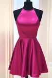 Halter Neck Satin Mini Prom Homecoming Dress