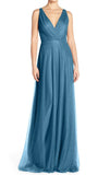 A Line V Neck Tulle Long Bridesmaid Dress Simple Prom Gown