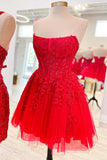 A-line Strapless Lace Short Homecoming Dress Prom Dress