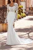 Mermaid Boho Square Neckline Long Sleeves Wedding Dress