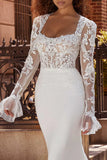 Mermaid Boho Square Neckline Long Sleeves Wedding Dress