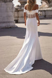 Mermaid Boho Strapless Satin Short Sleeves Wedding Dress