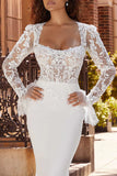 Mermaid Boho Square Neckline Long Sleeves Wedding Dress