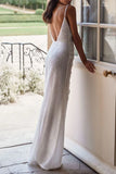 Mermaid Boho V Neck Spaghetti Straps Wedding Dress with Slit