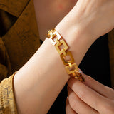 New niche street hip-hop style square design personality titanium steel gold-plated bracelet