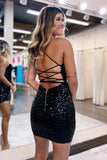 Sparkly Sequined Spaghetti Straps Short Homecoming Dresses