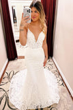 Mermaid Wedding Dress Spaghetti Straps Long Train Lace