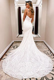 Mermaid Wedding Dress Spaghetti Straps Long Train Lace