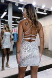 Sparkly Sequined Spaghetti Straps Short Homecoming Dresses