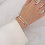 Cold double-layered chain freshwater pearl zircon design titanium steel 18K bracelet