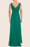 Straps V neck Chiffon Long Bridesmaid Dress Simple Prom Gown