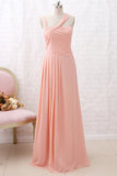 Straps Chiffon Long Bridesmaid Dress Coral Formal Wedding Party Dress