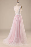 A-Line Tulle Sweep Train Wedding Dress