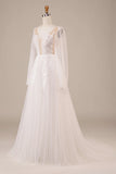 Long Sleeves Open Back Wedding Dress with Appliques