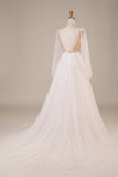 Long Sleeves Open Back Wedding Dress with Appliques